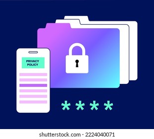 Privacy policy concept. Statement or legal document on smartphone online. Privacy law documentation. Personal information about the client or digital declaration. Flat vector illustration for business