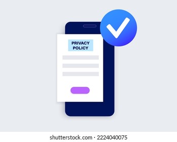 Privacy policy concept. Statement or legal document on smartphone online. Privacy law documentation. Personal information about the client or digital declaration. Flat vector illustration for business