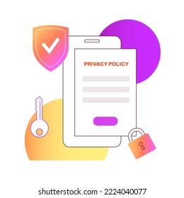 Privacy policy concept. Statement or legal document on smartphone online. Privacy law documentation. Personal information about the client or digital declaration. Flat vector illustration for business