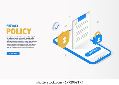 Privacy Policy Confirm Online Through Smartphone. Website template. Landing Page. Application Concept.