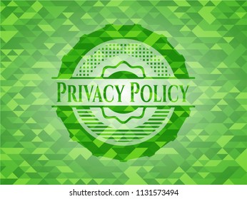 Privacy Policy green emblem with triangle mosaic background