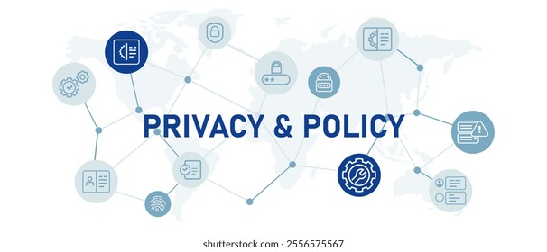 Privacy and policy icon set defense system internet protection safety private database encryption password padlock computer security design outline collection