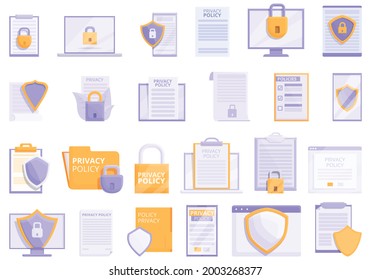 Privacy Policy icons set cartoon vector. Gdpr safety. Europe standard