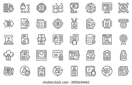 Privacy Policy icons set outline vector. Gdpr safety standard. Europe data secure