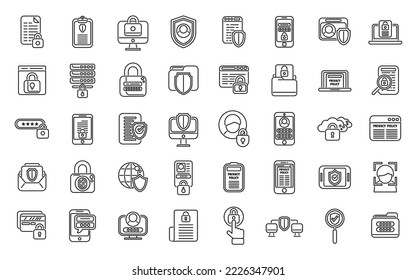 Privacy Policy icons set outline vector. Safety standard. Europe gdpr
