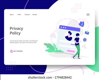 Privacy Policy Illustration,the concept of Information Protection, can be used for landing pages, web, ui, banners, templates, backgrounds, flayer, posters, development.