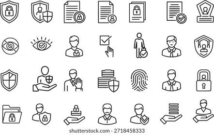Privacy policy line icon set. Editable stroke.