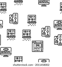 Privacy Policy Protect Vector Seamless Pattern Thin Line Illustration