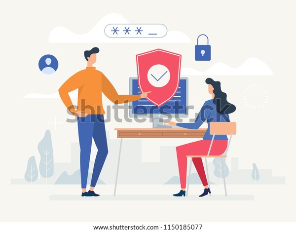 Privacy policy. Protecting your privacy. Vector\
colorful illustration, the concept of protecting computer data for\
a web page