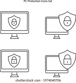 Privacy policy, safety lock and data protection metaphor. Shield with padlock on the computer monitor screen with personal data security protection symbol flat style design vector illustration.