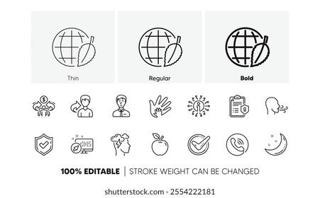 Privacy Policy, Social Responsibility. Check mark, Sharing economy and Mindfulness stress line icons. Linear icon set. Line icons set. Vector