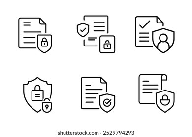 Privacy policy thin line icon set