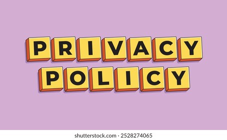 Texto de la política de privacidad en forma de cubo 3D de Vector con textura de madera y letras negras en la parte superior