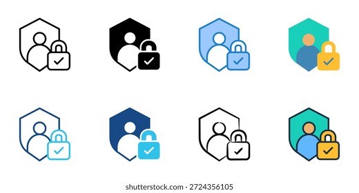Los iconos de protección de privacidad establecen una colección de varios estilos. Trazo editable 
