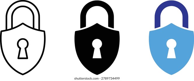 Privacy protection security shield lock with keyhole vector icons collection for digital safety illustration.