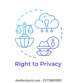 Privacy right blue gradient concept icon. Cyber security. System, access. Hacking, crime. Round shape line illustration. Abstract idea. Graphic design. Easy to use in infographic, presentation