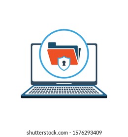 Privacy security concept. Data security flat illustration concept. Laptop with shield and lock