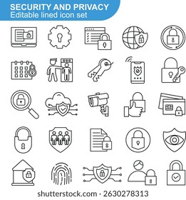 Icono de privacidad y seguridad. Cerradura, escudo, datos, protección, ciberseguridad, símbolo de seguridad digital