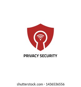 Privacy security symbol with a shield logo and wifi signal