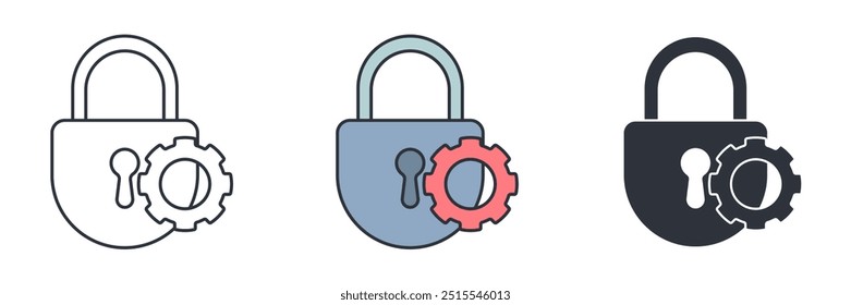 Configuração de privacidade, Bloquear e ícone de engrenagem símbolo ilustração vetorial isolado no fundo branco