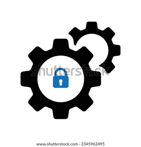 Privacy settings icon. Settings icon with padlock sign. Settings icon and security, protection, privacy symbol. Setting, icon, padlock, privacy, cog, machine, password, wheel, black, business, clock