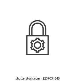 Privacy settings outline icon. linear style sign for mobile concept and web design. Padlock with gear simple line vector icon. Symbol, logo illustration. Pixel perfect vector graphics
