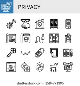 privacy simple icons set. Contains such icons as Login, Key, Protective, Shield, Locker, Fingerprint, Encrypt, Security, Ddos, Do not disturb, can be used for web, mobile and logo