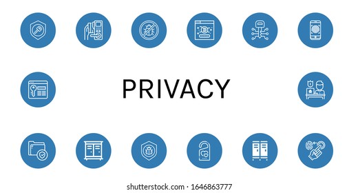 privacy simple icons set. Contains such icons as Key, Antivirus, Password, Fingerprint, Secure, Lockers, Do not disturb, Locker, Protection, can be used for web, mobile and logo