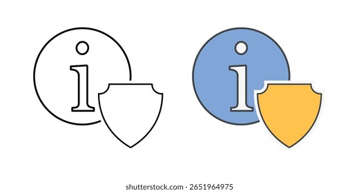 Dicas de privacidade ou ícone de informações com símbolo de informação e escudo, ideal para conteúdo educacional, consciência de privacidade digital e ilustrações de orientação do usuário.