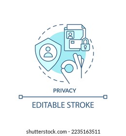 Privacy turquoise concept icon. Managing customer personal data. Digital security abstract idea thin line illustration. Isolated outline drawing. Editable stroke. Arial, Myriad Pro-Bold fonts used