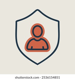 Privacy vector icon. Shield with person silhouette symbol. Personal protection sign. Authentication security icon. Graph symbol for your web site design, logo, app, UI