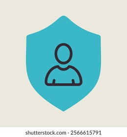 Privacy vector icon. Shield with person silhouette symbol. Personal protection sign. Authentication security icon. Graph symbol for your web site design, logo, app, UI