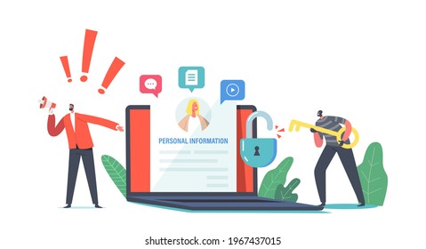 Privacy Violation, Doxing Concept. Hacker Male Character Gathering Personal Information in Social Network. Internet Harassment, Personal Sensitive Data Publication. Cartoon People Vector Illustration