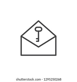Privat email line icon. linear style sign for mobile concept and web design. Envelope mail with key outline vector icon. Secure mail symbol, logo illustration. Pixel perfect vector graphics