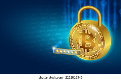 Private access to bitcoins Private Key Lock with individual passwords. Cryptocurrency concept.