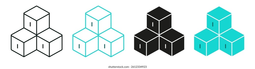 Private Blockchain line icon set. Security, Data, Cryptocurrency, Technology or digital concept. Blocks with key lock. Solid color or black logo for web, ui, or mobile app. Editable vector stroke.