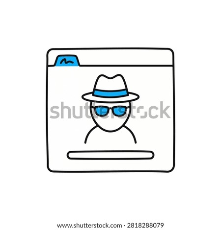 private browsing incognito mode browser window vector icon with hat and sunglasses character isolated on white background representing internet privacy cyber security anonymous search and stealth concept
