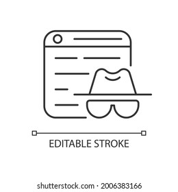 Private browsing linear icon. Keeping browsing activity secure. Not leaving trace. Thin line customizable illustration. Contour symbol. Vector isolated outline drawing. Editable stroke