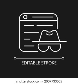 Private browsing white linear icon for dark theme. Keeping browsing activity secure. Thin line customizable illustration. Isolated vector contour symbol for night mode. Editable stroke