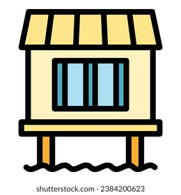 Private bungalow icon outline vector. Sea villa. House beach color flat
