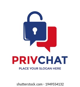 Private chat logo tamplate. This design use padlock symbol. Suitable for private conversation