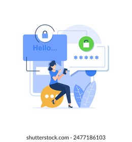 Chat privado, chat seguro, Mensajería con personas, Concepto de chat de seguridad