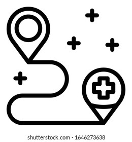 Private clinic map route icon. Outline private clinic map route vector icon for web design isolated on white background