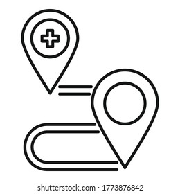 Private clinic route map icon. Outline private clinic route map vector icon for web design isolated on white background