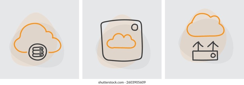 Private Cloud App Development Solutions, Cloud-Native Application Development and Cloud Backup Services icons vector design