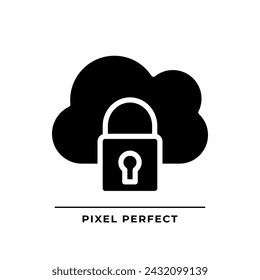 Private cloud black glyph icon. Closed access to online server. Organized data protection. Data center for small group. Silhouette symbol on white space. Solid pictogram. Vector isolated illustration