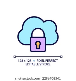 Private cloud pixel perfect RGB color icon. Closed access to online server. Organized data protection system. Isolated vector illustration. Simple filled line drawing. Editable stroke