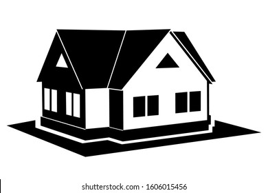 Private cottage. Black icon. Vector illustration isolated on white background