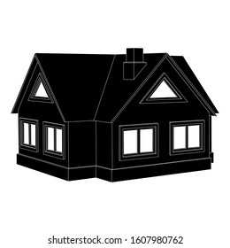 Private cottage. Black icon. Vector illustration isolated on white background