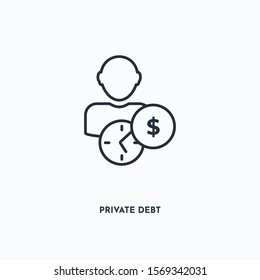 Private debt outline icon. Simple linear element illustration. Isolated line Private debt icon on white background. Thin stroke sign can be used for web, mobile and UI.